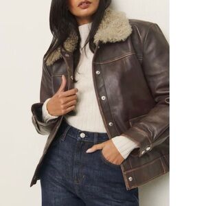 NWT Reformation Veda Brandon Leather Jacket in Pitstop Brown